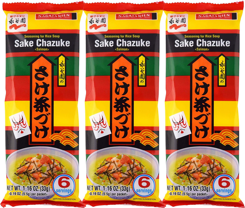 Nagatanien Sake Chazuke Salmon Flavor packets; convenient seasoning for quick Ochazuke meals.