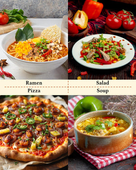 Nahasahr colorful vegetables and proteins enhance everyday noodles.