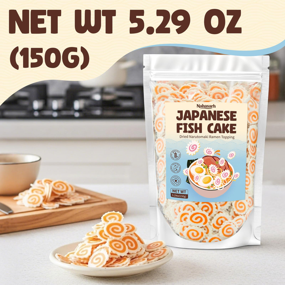 Nahasahr Narutomaki slices in resealable pouch for freshness and convenience
