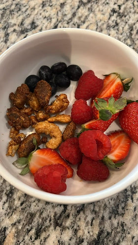 NAHUATL cacao beans sprinkled on yogurt for texture and aroma.