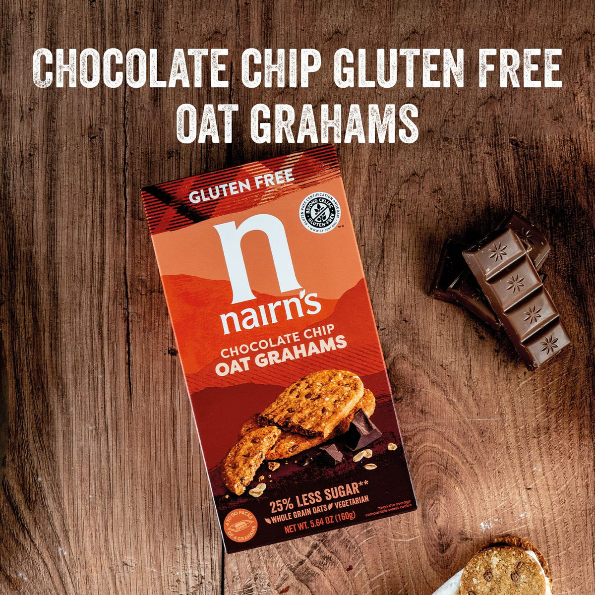 Nairn's gluten-free chocolate chip oat grahams individual pouch portable freshness