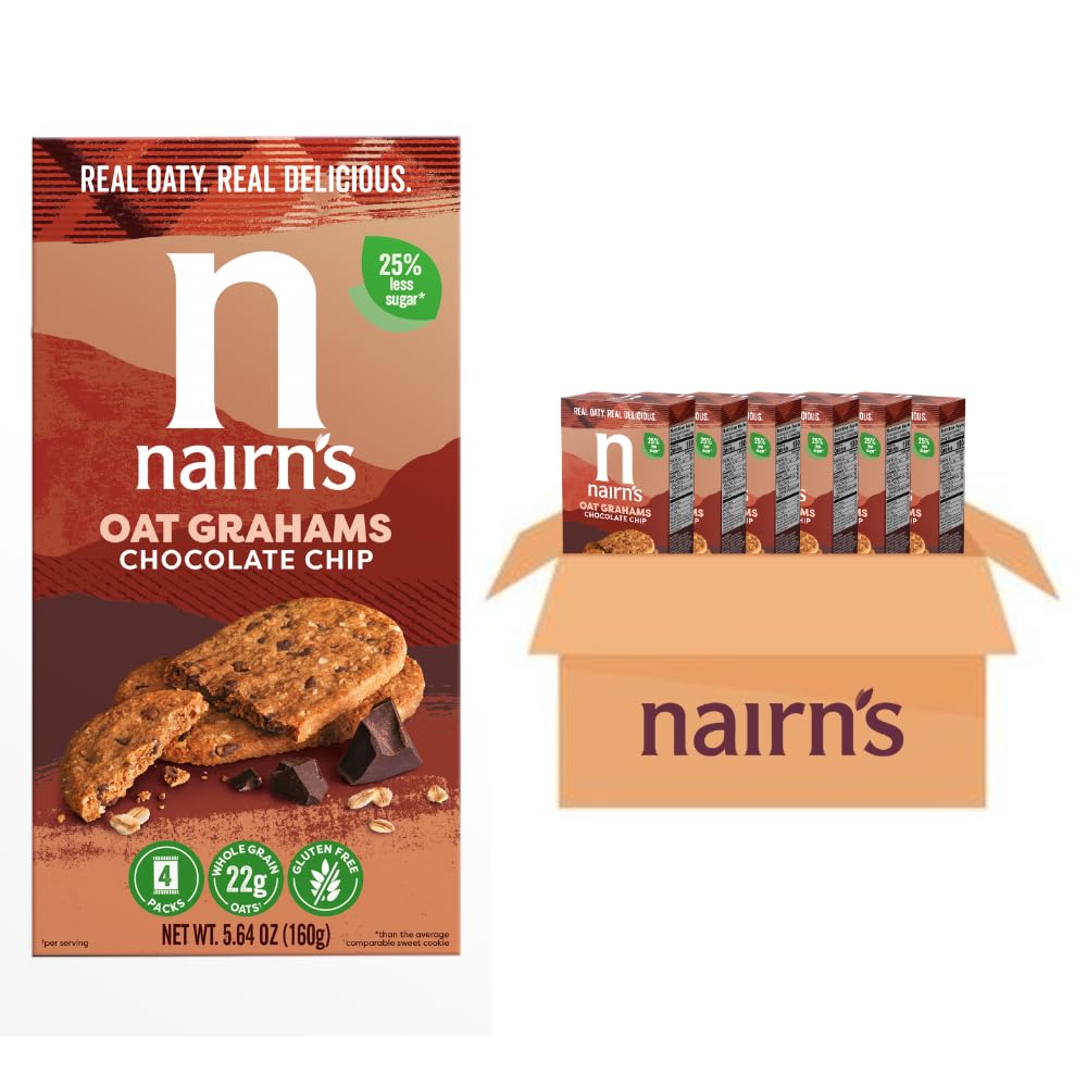 Nairn's gluten-free chocolate chip oat grahams pack front – ideal on-the-go snack