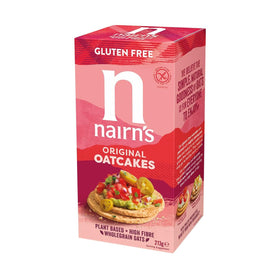 Nairn's Gluten Free Original Oatcakes closeup texture highlights oats and crispness.