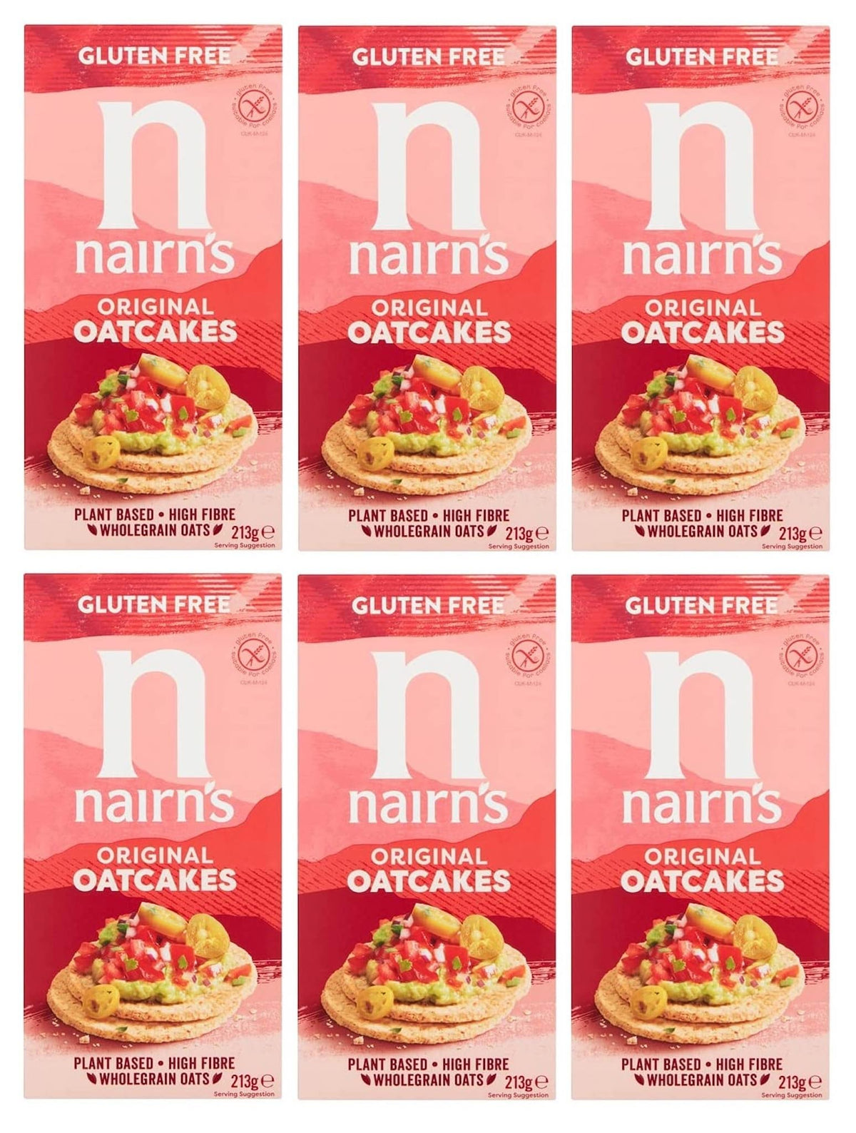 Nairn's Gluten Free Original Oatcakes pack6 on a shelf, showcasing simple, natural ingredients.