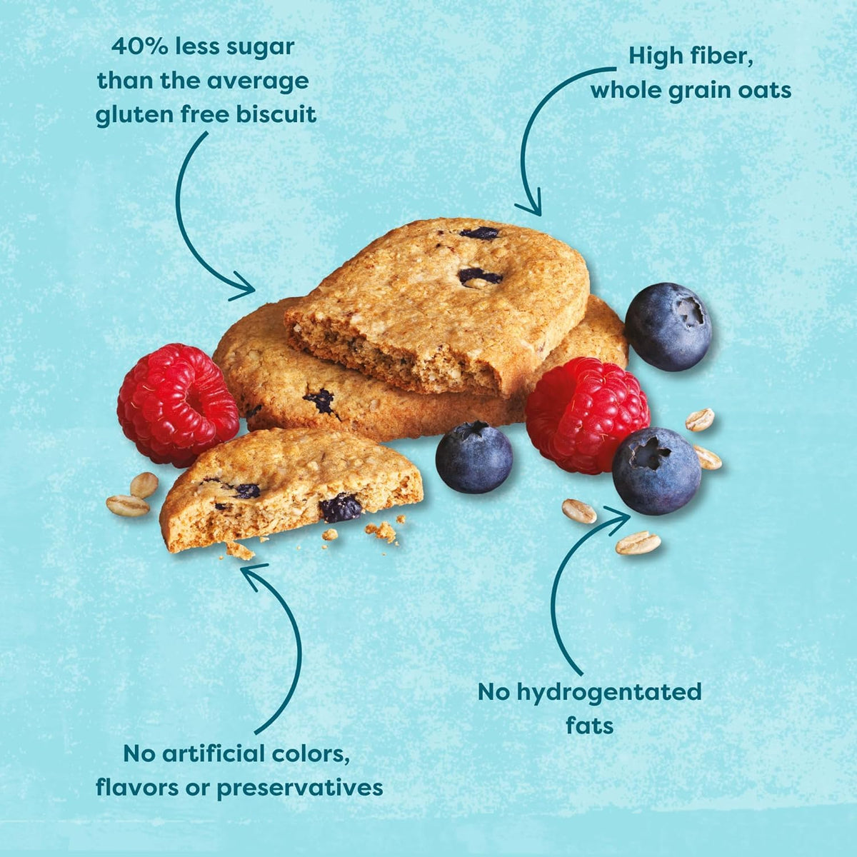 Close-up of oats with blueberries and raspberries, wholesome ingredients.