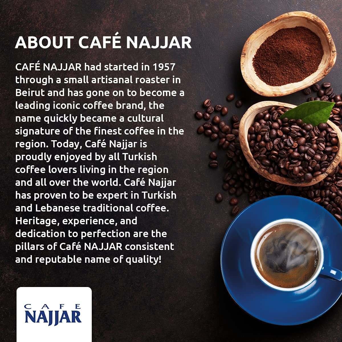 Najjar Beirut heritage roaster branding evokes traditional coffee culture.