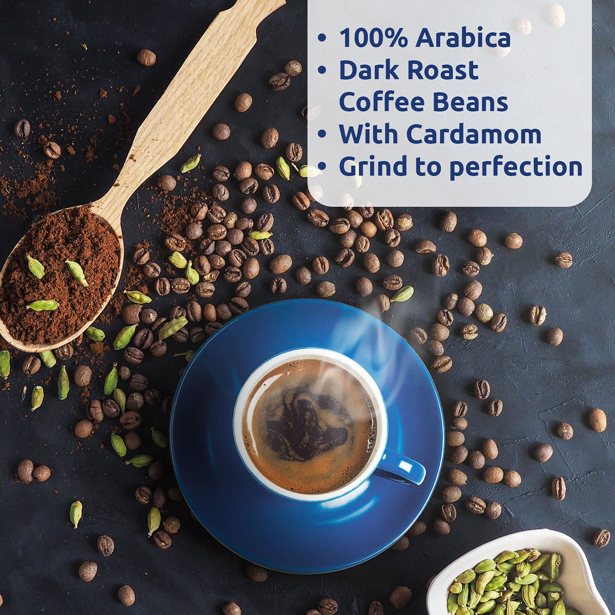 Najjar cardamom blend arabica ground coffee 450g; smooth body ideal for Turkish brewing.
