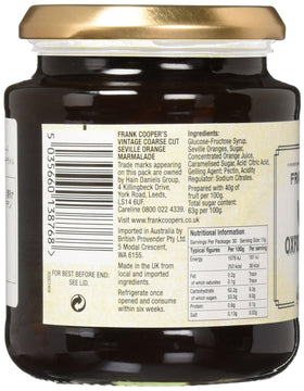 Nakato Frank Coopers Marmalade 454g packaging showcases traditional recipe and vegan ingredients.