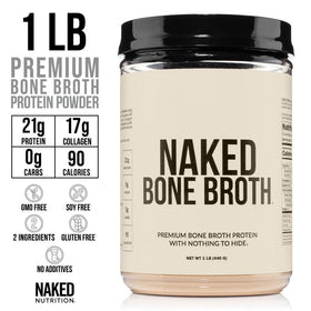 NAKED bone broth protein label shows 21 g protein and 17 g collagen.