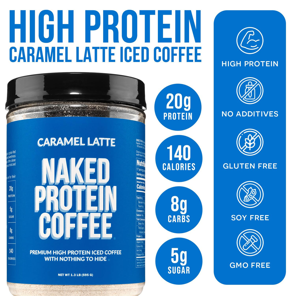 NAKED Caramel Latte Protein Coffee foam texture, creamy crema hints of caramel.