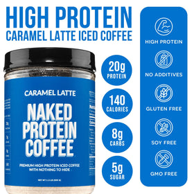 NAKED Caramel Latte Protein Coffee foam texture, creamy crema hints of caramel.