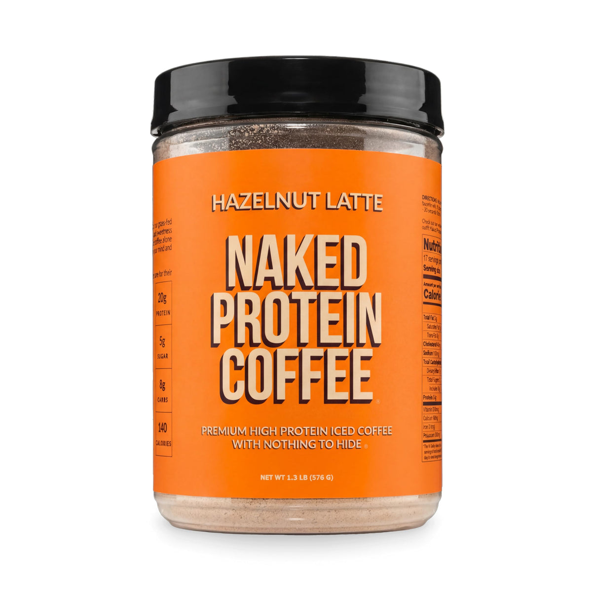 NAKED Hazelnut Latte Protein Coffee bottle—energy for mornings.