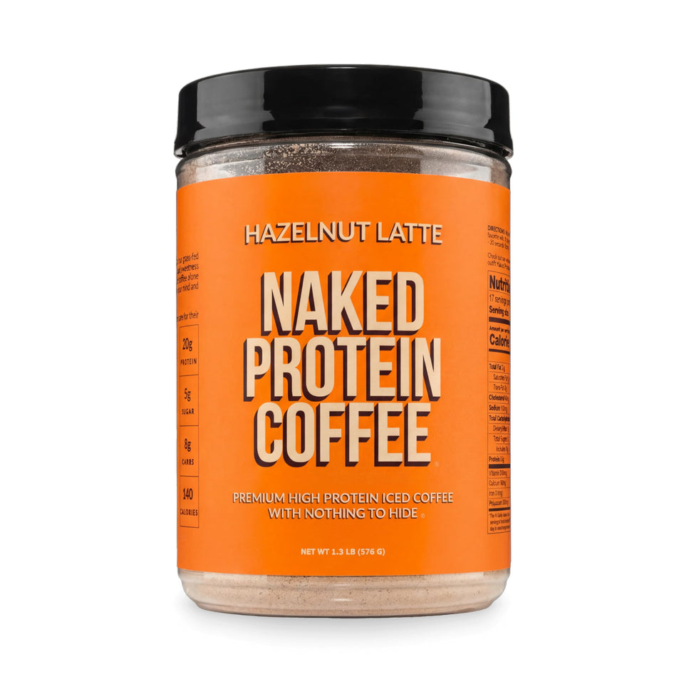 NAKED Hazelnut Latte Protein Coffee bottle—energy for mornings.