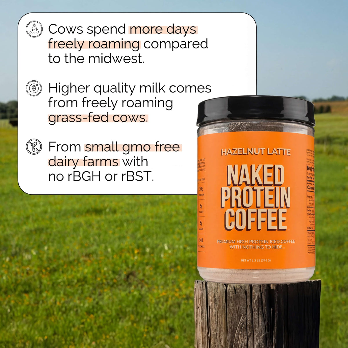 NAKED Hazelnut Latte Protein Coffee cup—hazelnut aroma and keto-friendly nutrition.