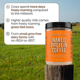 NAKED Hazelnut Latte Protein Coffee cup—hazelnut aroma and keto-friendly nutrition.