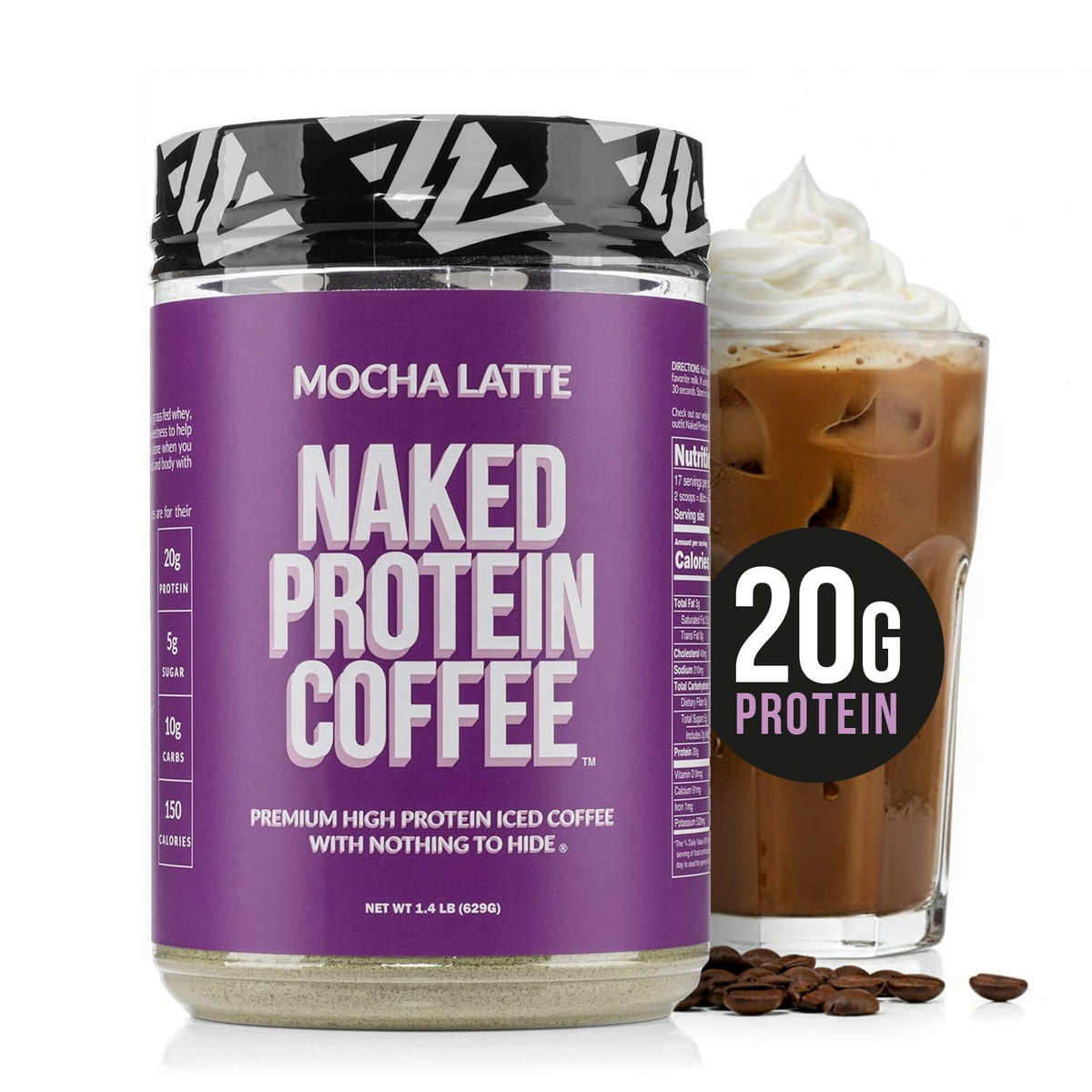NAKED Mocha Latte Protein Coffee bottle with rich aroma for morning energy.