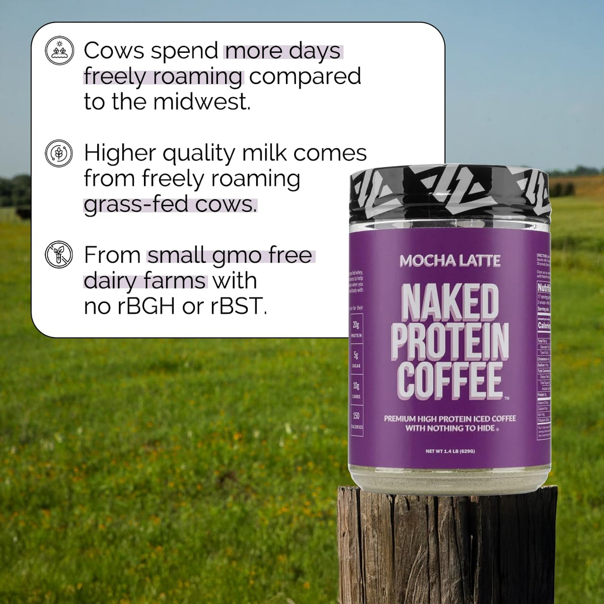 NAKED Mocha Latte Protein Coffee on desk for a quick productivity boost.