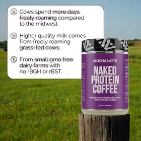 NAKED Mocha Latte Protein Coffee on desk for a quick productivity boost.