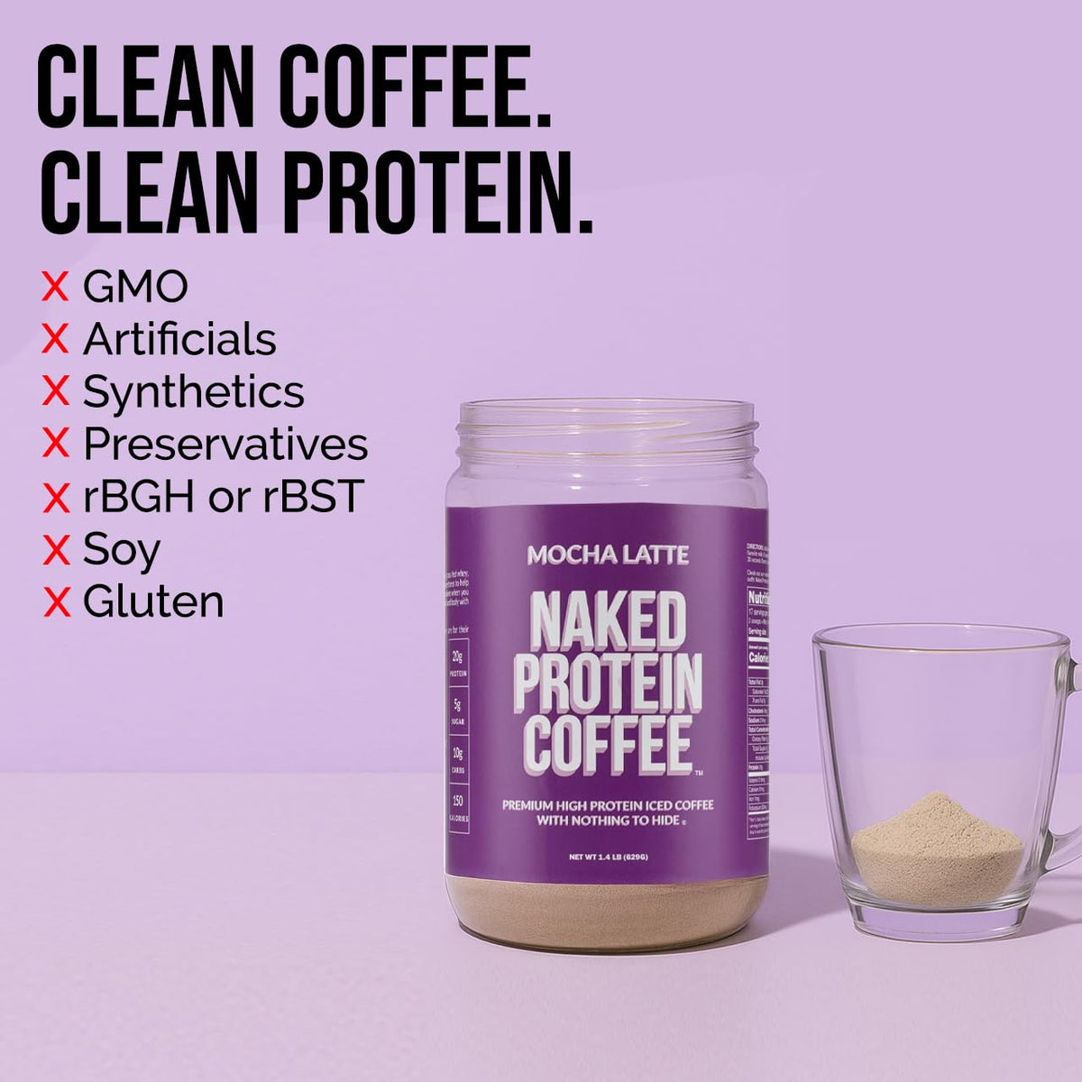 NAKED Mocha Latte Protein Coffee pour in glass showing creamy mocha flavor and energy.