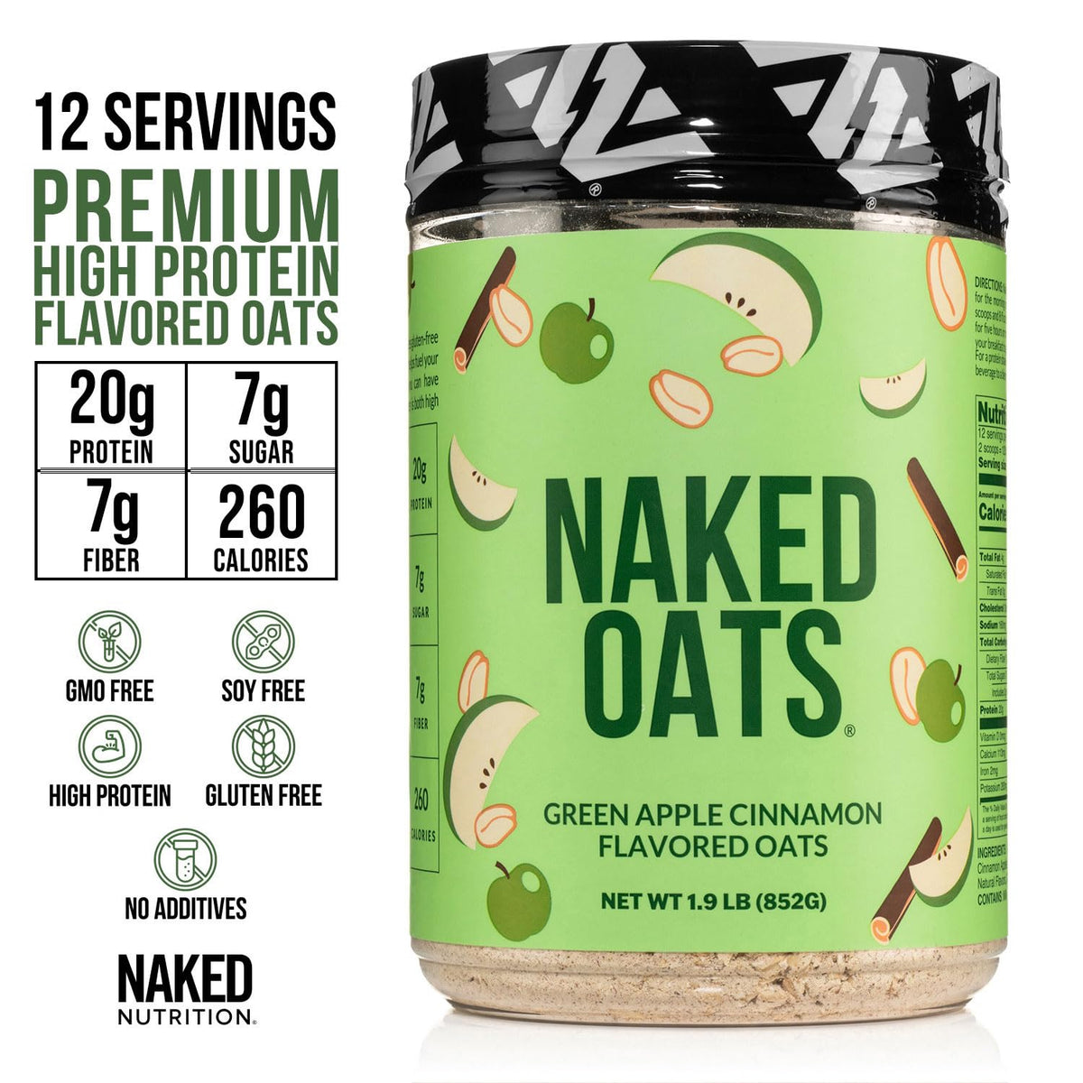 NAKED Oats Apple Cinnamon with 20g whey protein for sustained energy.
