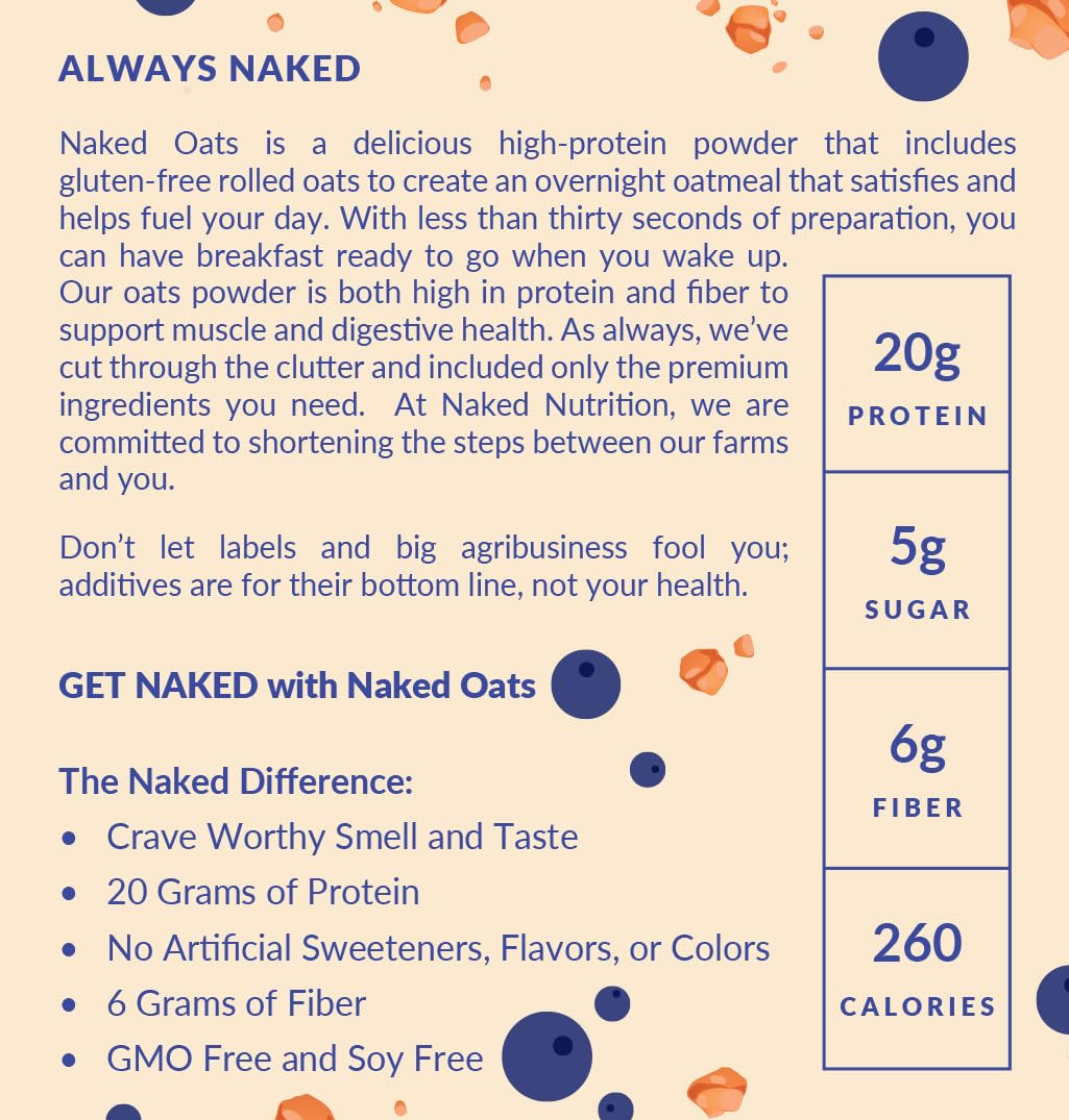 Naked Oats Blueberry Cobbler ingredients close-up featuring natural flavors.