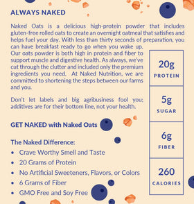 Naked Oats Blueberry Cobbler ingredients close-up featuring natural flavors.