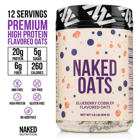 Naked Oats Blueberry Cobbler protein scoop highlighting whey protein quality.