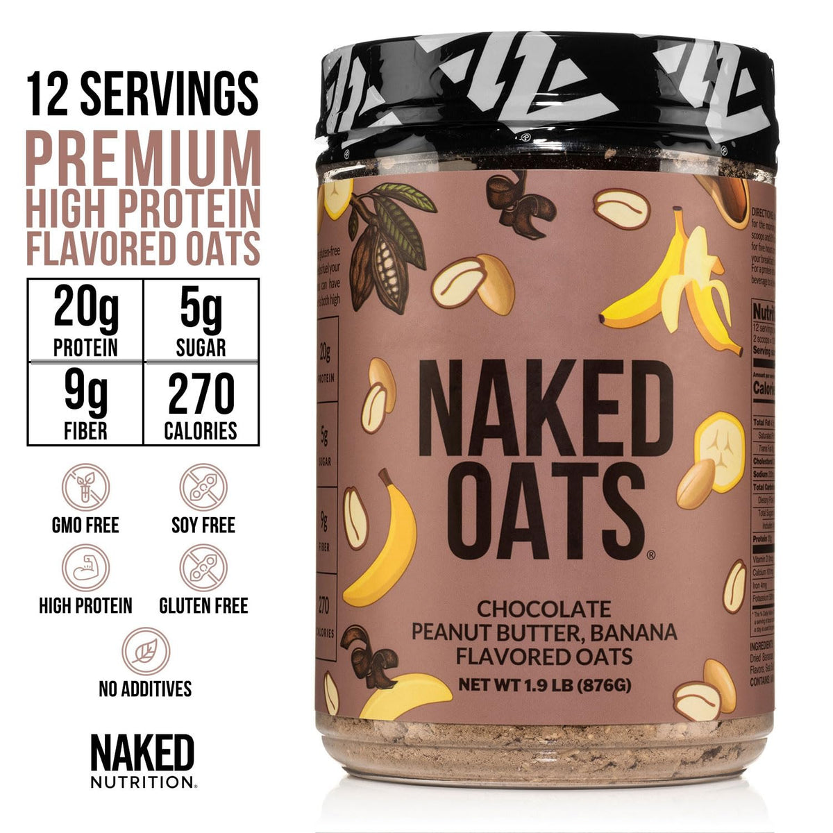 NAKED Oats gluten-free rolled oats package highlighting gluten-free base