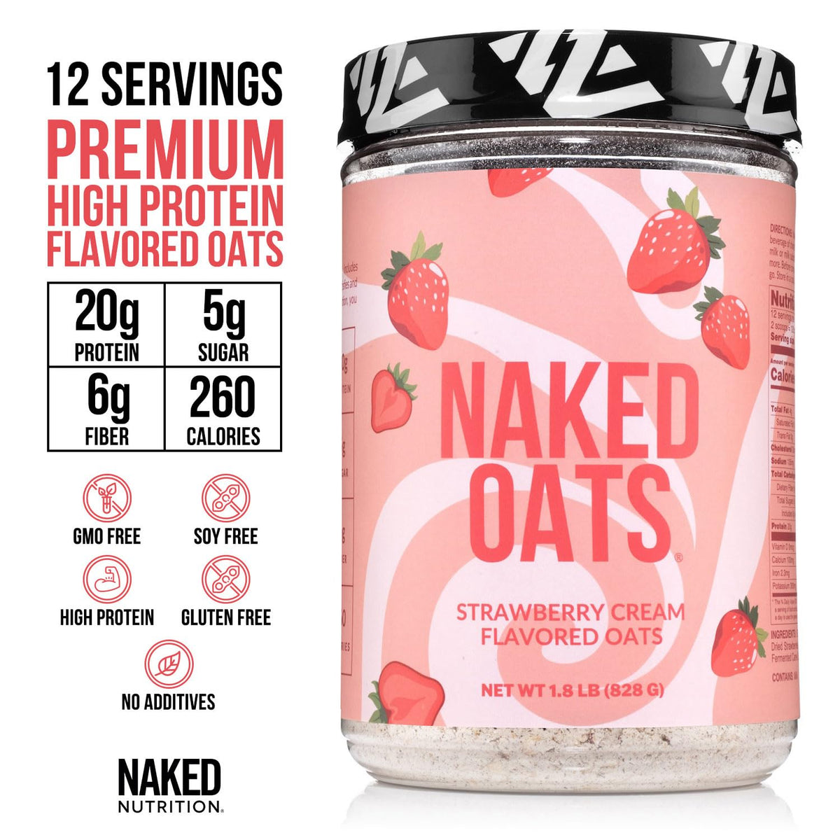 Close-up of Naked Oats ingredients with gluten-free oats and grass-fed whey