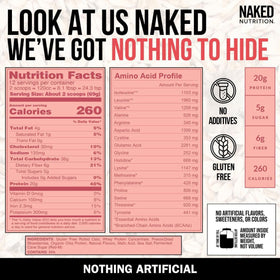 NAKED Oats Strawberry Cream packaging and dry mix image showing non-GMO and soy-free formula