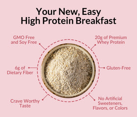 NAKED Oats Strawberry Cream shake in glass highlights gluten-free and high-protein convenience