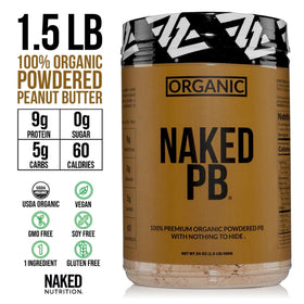 Naked Organic Powdered Peanut Butter in a measuring cup, convenient portion control.
