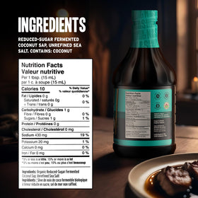 Naked & Saucy bottle beside recipe card for quick, flavorful meals.