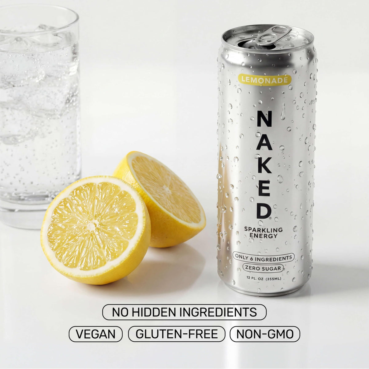 NAKED Sparkling Lemonade bubbles convey crisp carbonation