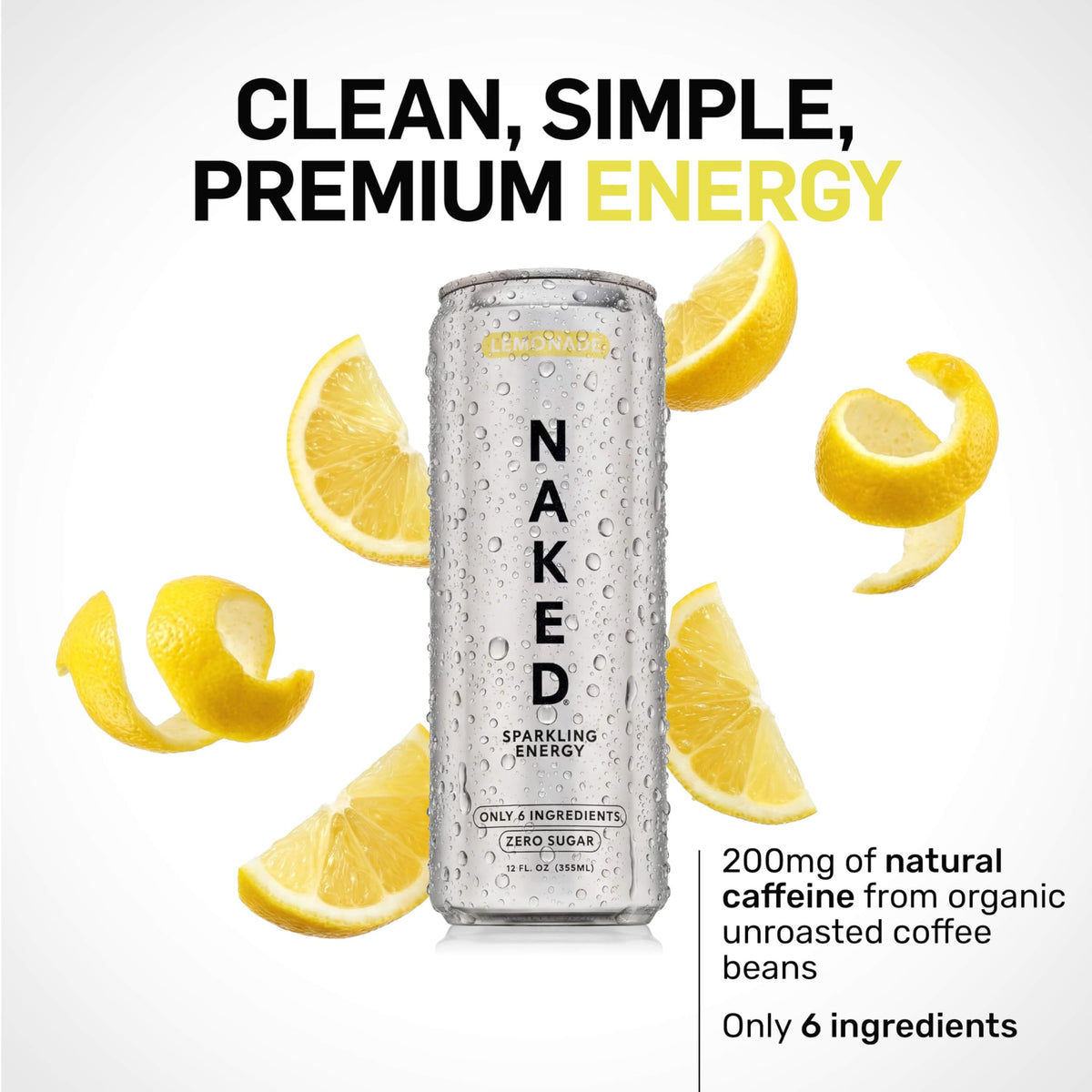 NAKED Sparkling Lemonade being poured into a glass for refreshing energy