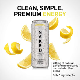 NAKED Sparkling Lemonade being poured into a glass for refreshing energy