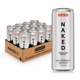 NAKED Sparkling Energy Orange can front view for on-the-go clean energy