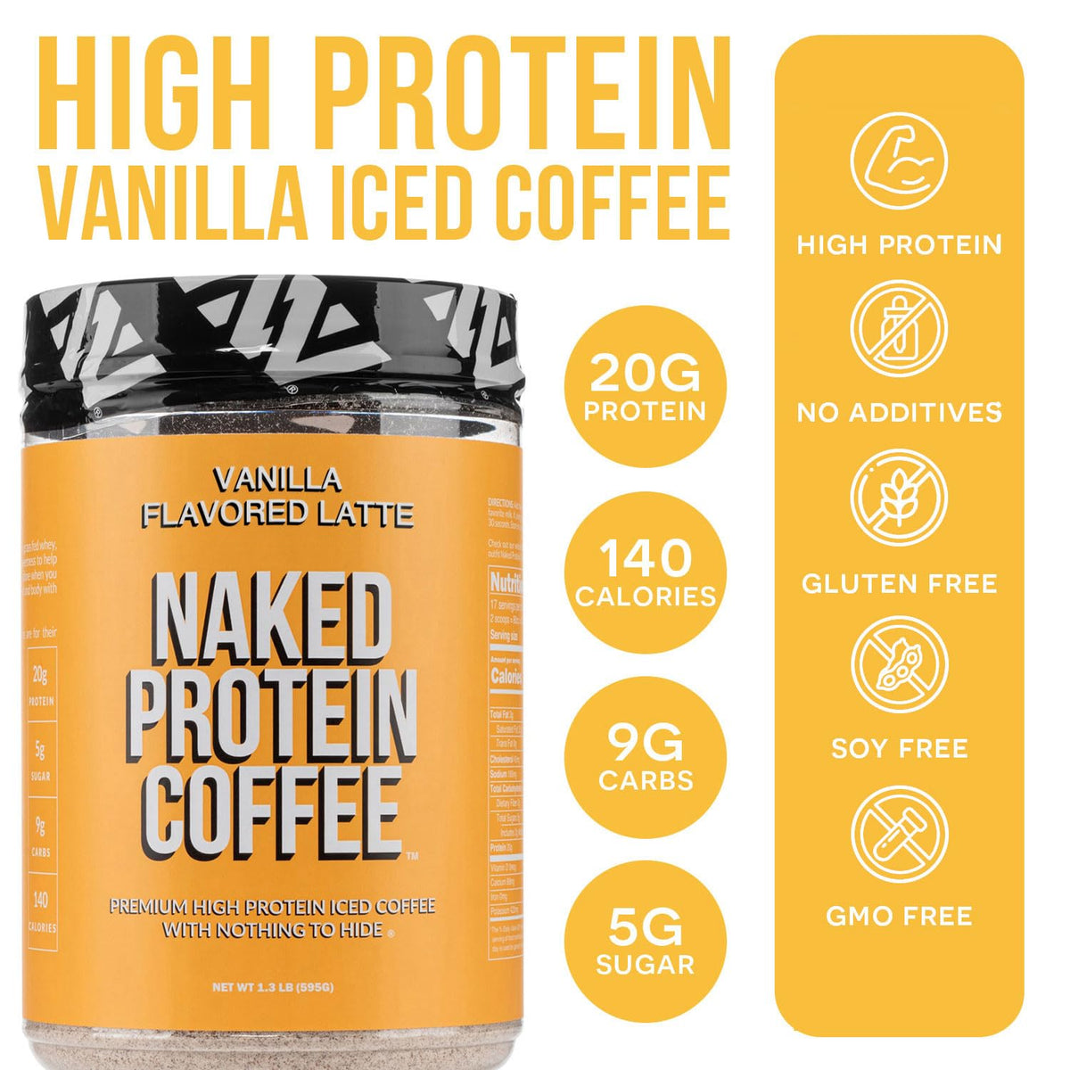 NAKED Vanilla Latte coffee bean closeup highlights premium Colombian flavor.