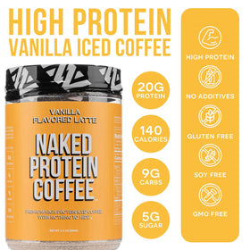 NAKED Vanilla Latte coffee bean closeup highlights premium Colombian flavor.