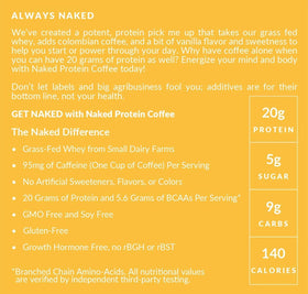 NAKED Vanilla Latte kitchen counter setup suggests easy breakfast or pre-workout ritual.