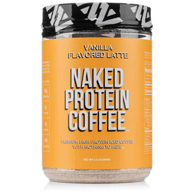 NAKED Vanilla Latte protein coffee bottle showcases creamy iced energy for busy mornings.
