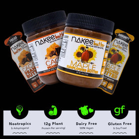 Single pouch pour of Nakee Butter Focus cacao peanut butter for quick energy