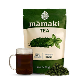 Nakihalani Farm Mamaki Tea packaging for authentic Hawaiian gift, caffeine-free convenience.
