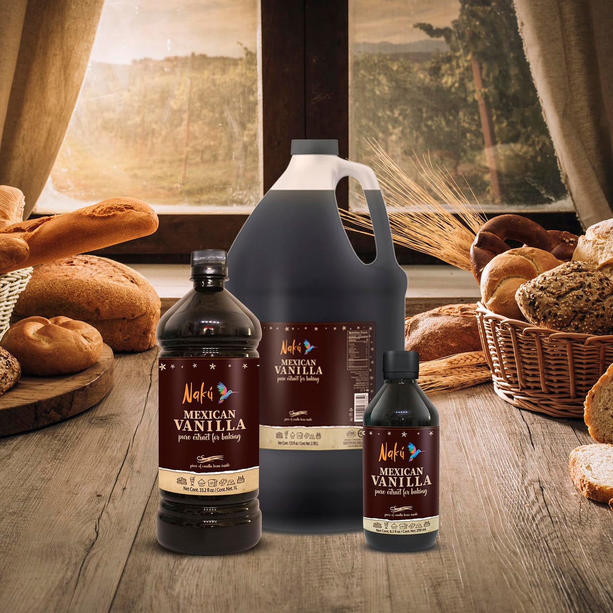 Naku vanilla extract label highlighting kosher status and no sugar