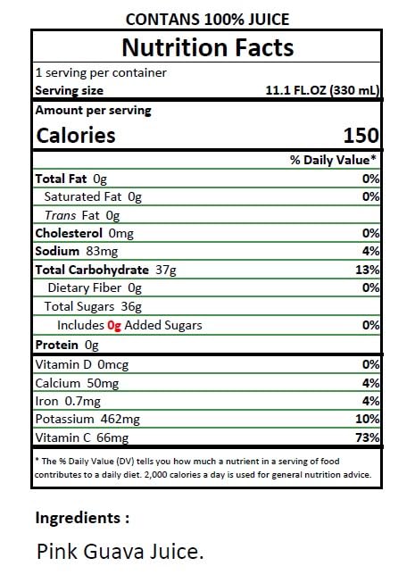 Namai guava juice label close-up with simple ingredients