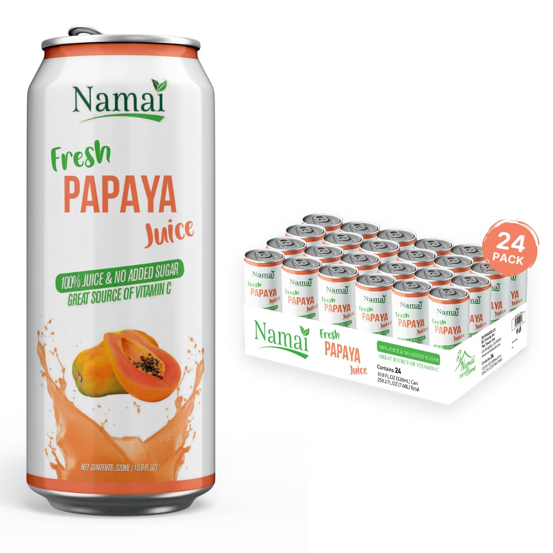 Namai Papaya Juice bottle pour reveals clean ingredients and refreshing flavor.