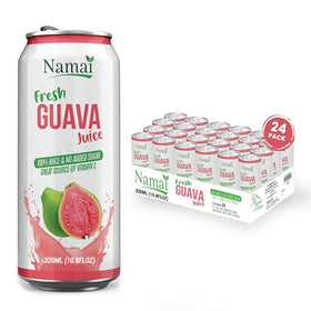 Namai pink guava juice bottle close-up showing pure natural flavor