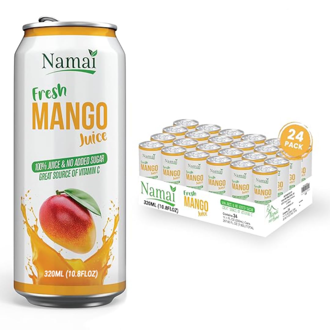 Namai Pure Mango Juice 24-pack front view for easy family hydration.