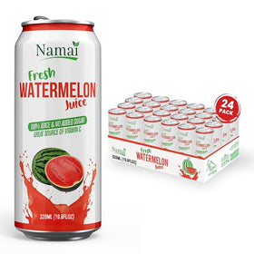 Namai Pure Watermelon Juice bottle on white background, refreshing, caffeine-free hydration option