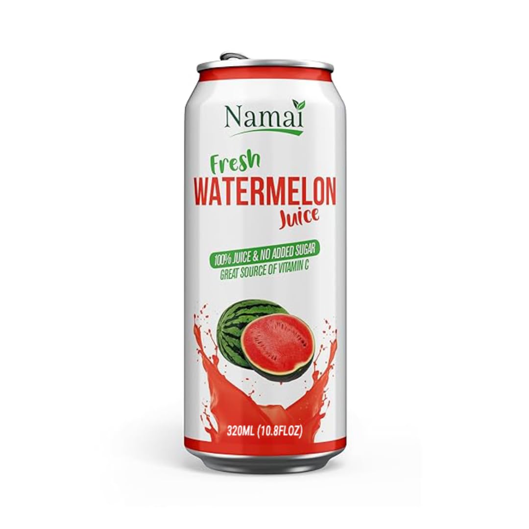 Namai Watermelon Juice being poured into a glass, natural flavor ready to enjoy
